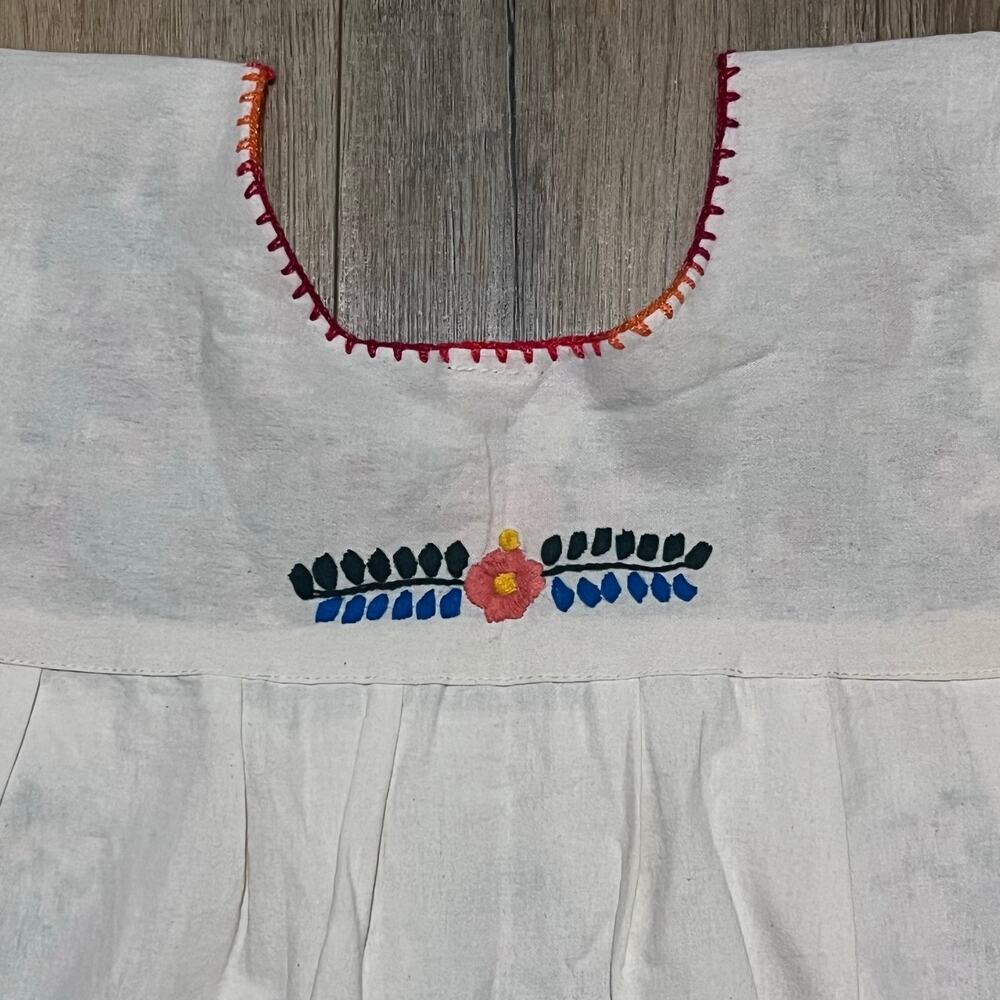 Vtg Artesanias FR Mexican Huipil Hand Embroidered Folk Art Tunic L Boho Festival - Picture 7 of 9